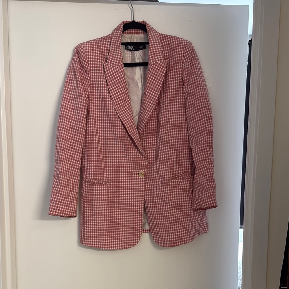 Zara Red Checkered Women's Blazer